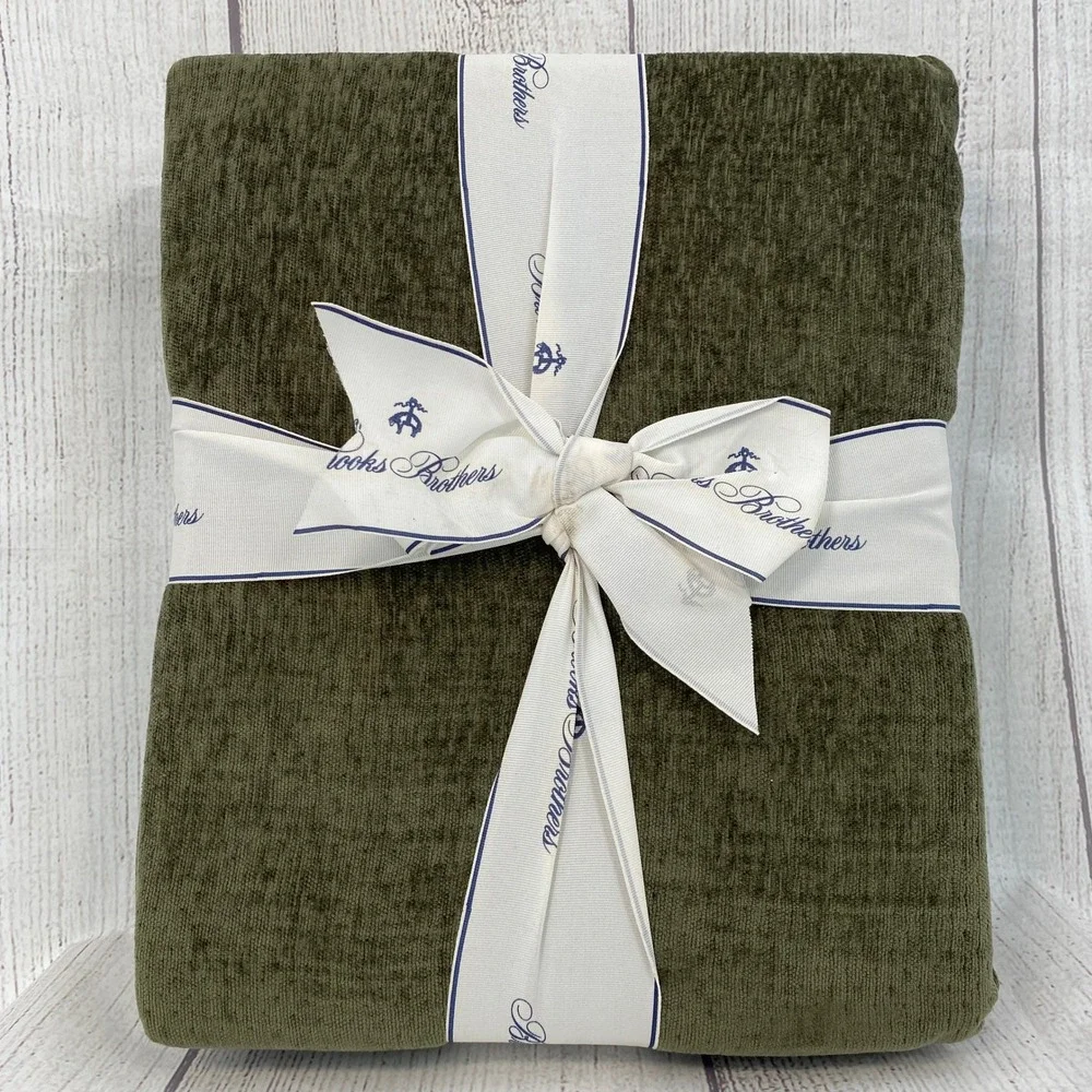 Brooks Brothers Blanket Full Queen Olive Green Textured Classic Cozy Earthy
